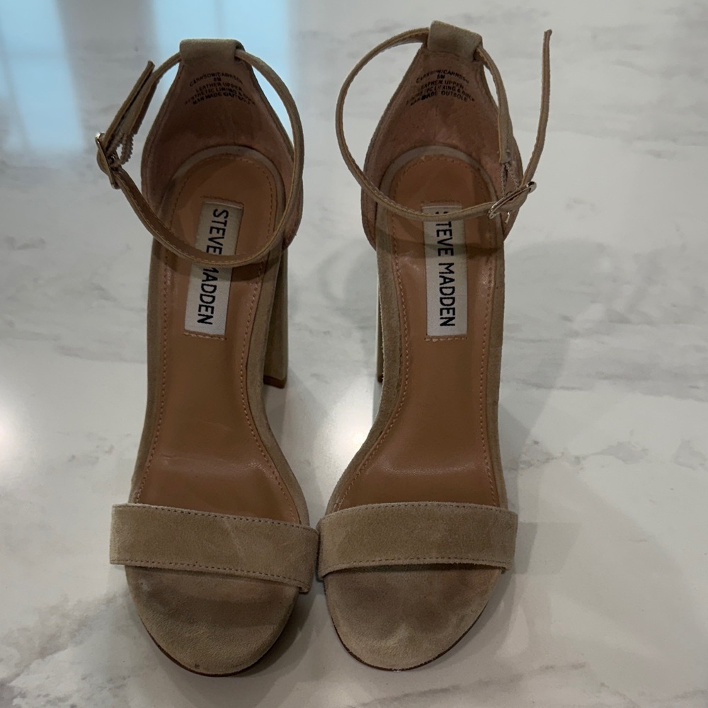 Steve Madden Carrson Beige Ankle Strap Heels